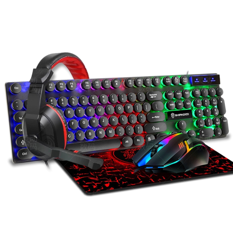 066A Mechanical Keyboard and Mouse Combo Rgb Gaming 104 Keys Wired Usb Keyboards Mouse and Mouse Pad for Computer Desktop: black