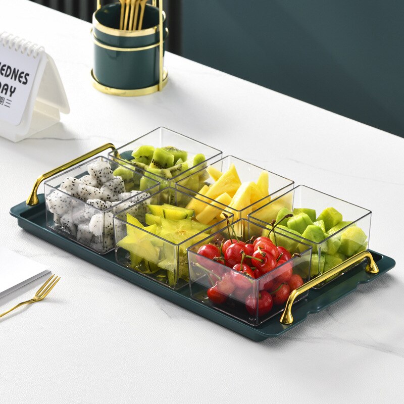 Nordic Fruit Dessert Snacks Serving Platter Party Fruit Snack Plate Candy Nuts Salad Dishes Plate Cake Food Snack Kitchen Plate: Green 6 grid