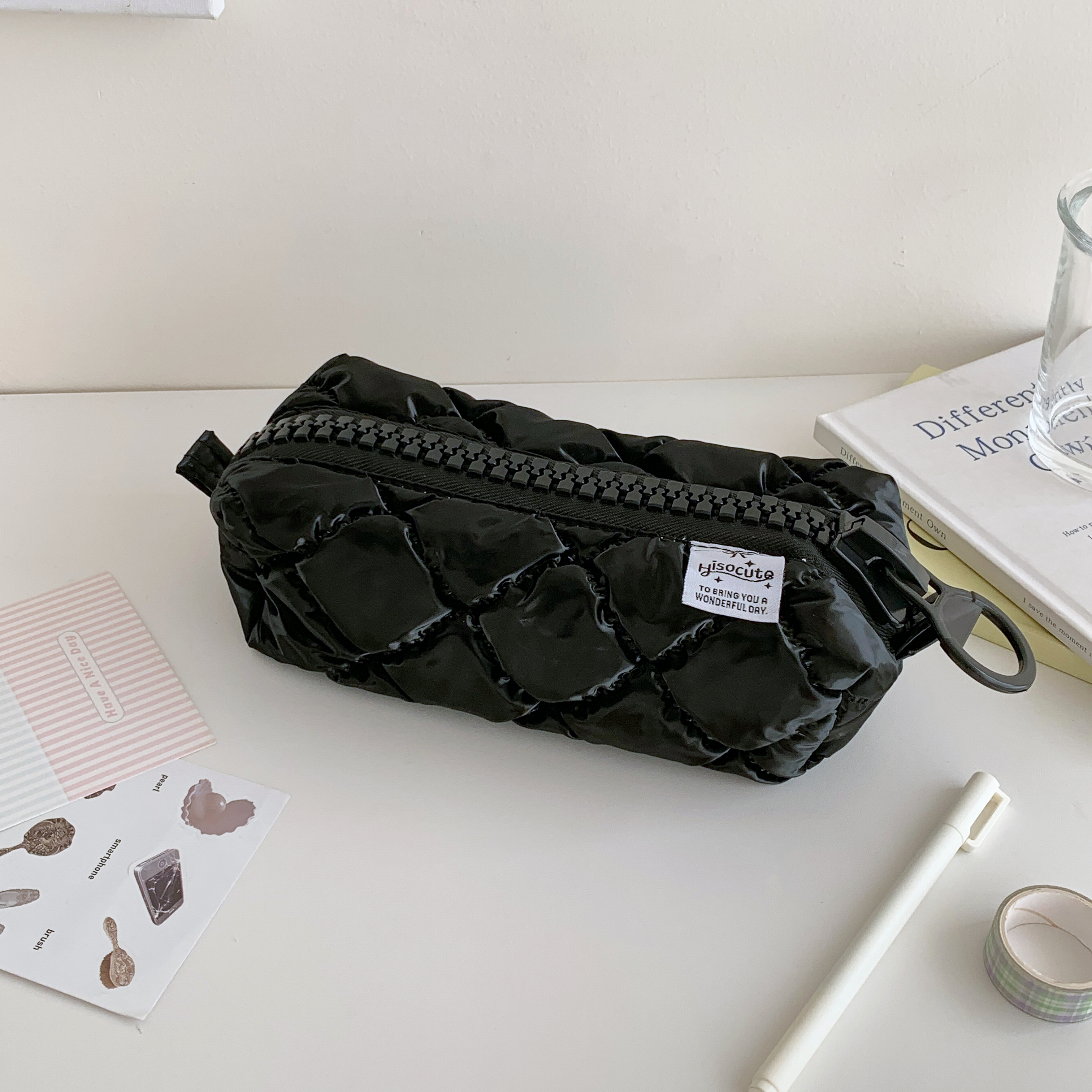 Estuche para lápices con cremallera grande y acolchado suave, bolsa de almacenamiento estacionaria escolar, bolsa para bolígrafos de gran capacidad: Morado