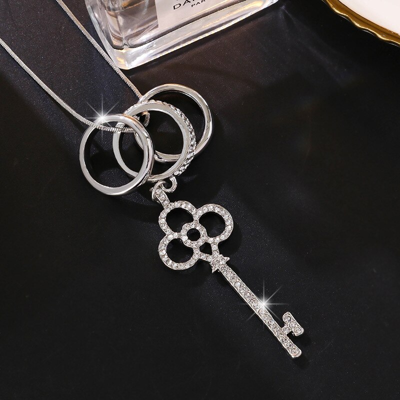 Luxury Long Chain Necklaces & Pendants for Women Waterdrop Gray Crystal Necklace Female Collier Femme Party Jewelry: S8-Key Silver