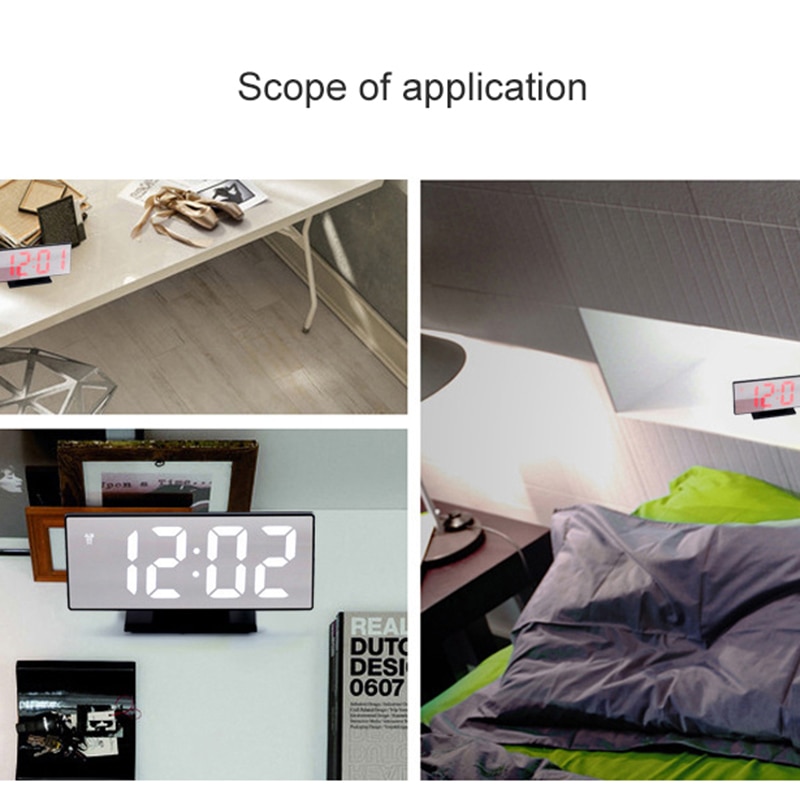 LED Digital Alarm Clock Multifunction Mirror Snooze Display Time Night LCD Table Light Office USB Cable Digital Clock