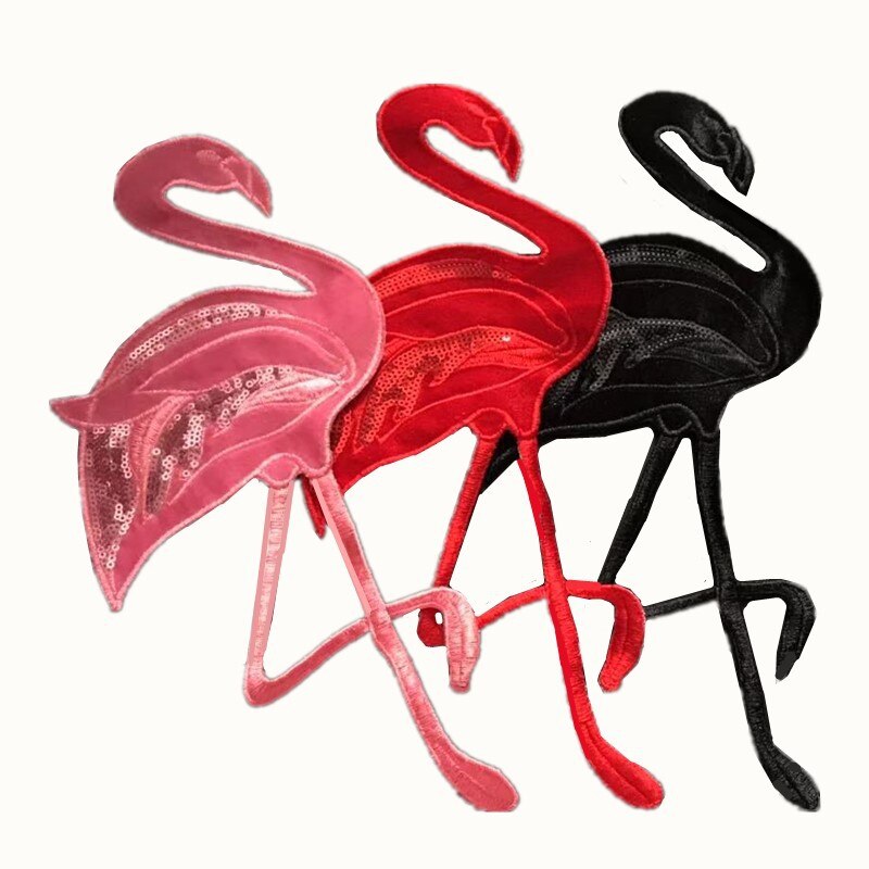 GODIER bordado gran flamingo crane insignias de tela bordado parche bordado de cuentas de placa de accesorios de vestir
