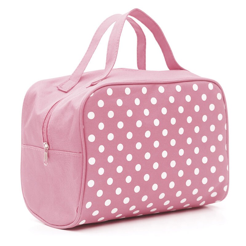 HOBBAGGO Sminkväska - Kosmetikfodral med Dragkedja - 25x20x12cm - Prickigt Mönster: Skrikrosa