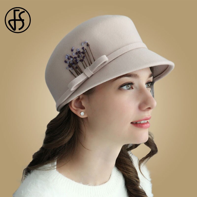 Fs Fedora Hoed Voor Vrouwen Wol Brede Rand Zwart Roze Winter Vilten Hoeden Mode Dames Cloche Hoed Kerk Chapeau: Light PInk