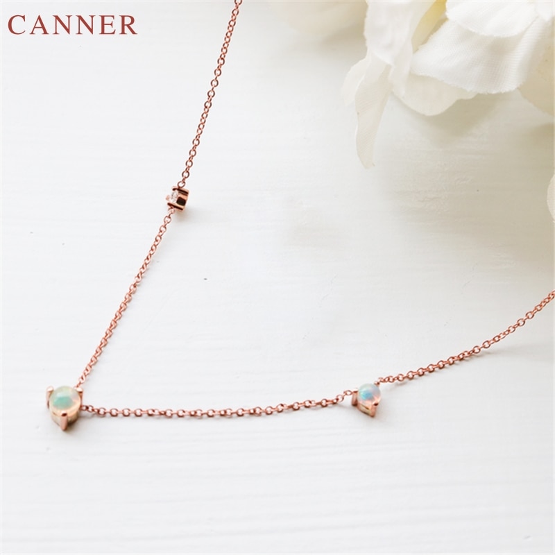 Rose Gold Chain Choker Necklace Women Girls Fire Opal Necklace Cubic Zirconia Necklaces Jewelry Birthday ketting C40