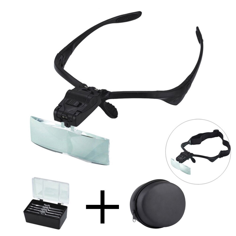 1.0/1.5/2.0/2.5/3.5X Vergrootglas Eye Reparatie Vergrootglas 2 Led Light Glazen Loupe Optische Lens hoofdband Vergrootglazen: WHITE