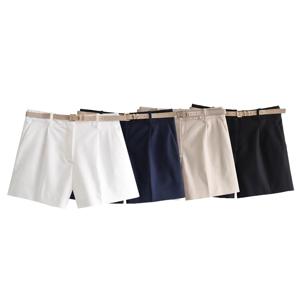 Zach Ailsa Summer Product Women's Versatile High Waist with Belt Casual Solid Color Shorts