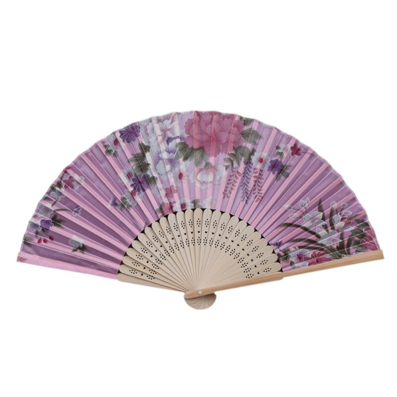 Carnival Festival Hand Stain Fan Large Folding Fan Printing Kung Fu Fan Satin Bamboo Bone Fan Wedding Dance Supplies#11: RY0413B