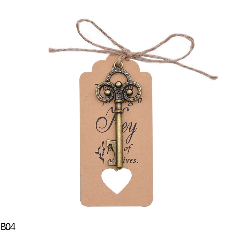 Abrebotellas con forma de llave Retro, abridor de botellas de vino y cerveza portátil de Metal artesanal, llavero, herramienta abierta para boda, accesorios de cocina, 1 ud.: B04