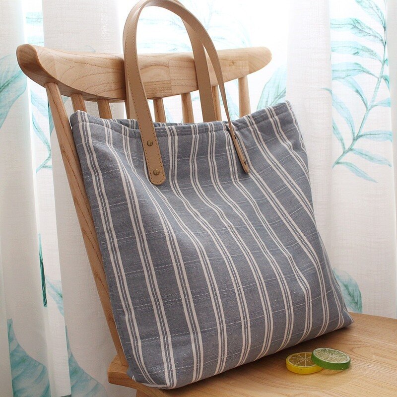 Cotton and Linen Japanese Single-Shoulder Canvas Bag Belt Pack Bulk Literary Fresh Stripe