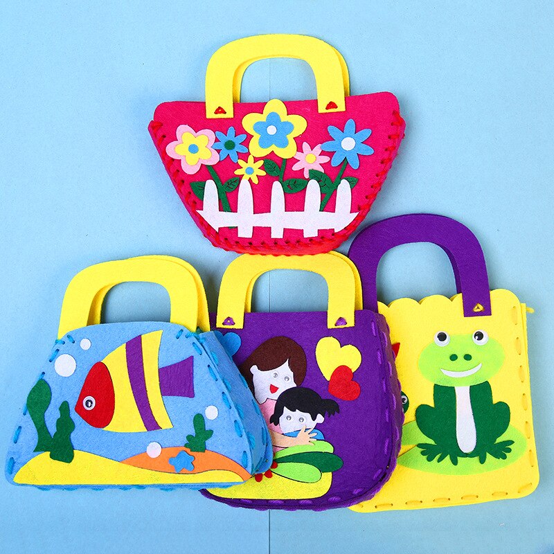 Bolsa de tela con dibujos animados para niños, bolso de mano para guardería, hecho a mano, Material de producción , paquete artesanal