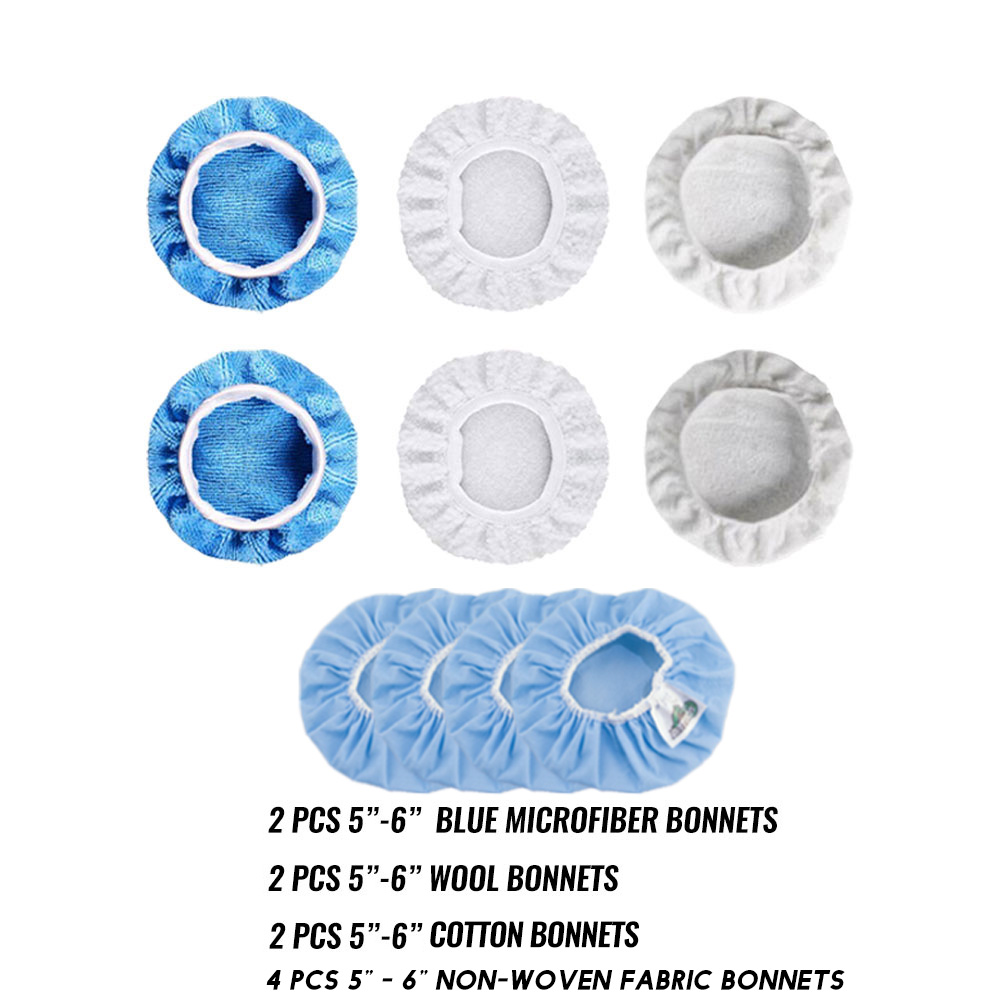 Pack of 18 Car Polisher Pad Bonnet Soft Microfiber Polishing Bonnet Buffing Pad Cover For Car Polisher 5-6" 7-8" 9-10" 3 sizes: 10pcs 5-6MIX