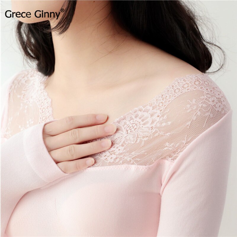 Høst og vinter dame frotté sett blondere side v-hals slank tynn termisk undertøy høst klær