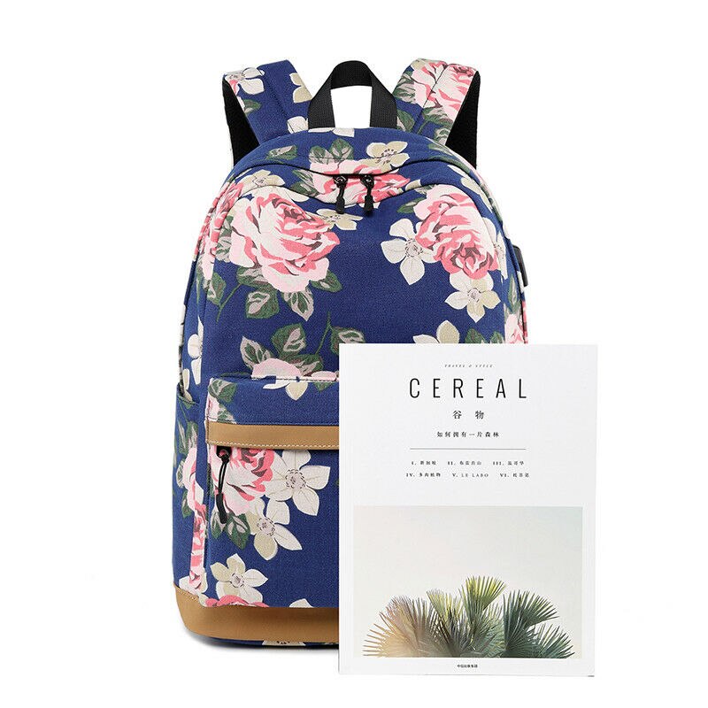 Canvas Vrouwen Bloemen Rugzak Usb Opladen Schooltassen Voor Meisjes Reizen Rugzak