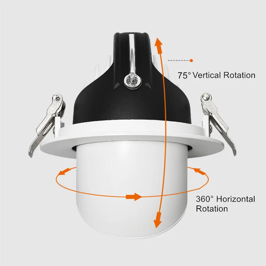 Dimbare led-downlight met 360 draaibare hoeken , 12w 7w 20w inbouwspots,  ac85-265v winkelspots, binnenvitrines