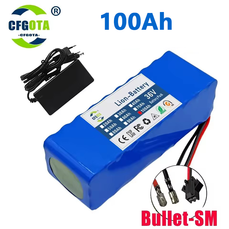 36V 100Ah 18650 battery pack 10S3P 100000mAh built-in 15A BMS, 250W-500W battery+42V 2a charger: Gold
