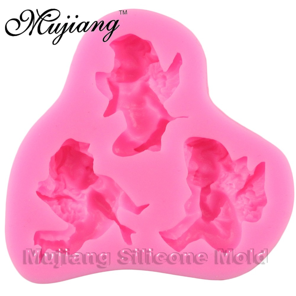 Mujiang 3 Stks Angel Cupcake Fondant Cake Decorating Gereedschap Silicone Bakken Gumpaste Chocolade Snoep Polymeer Klei Mallen XL329