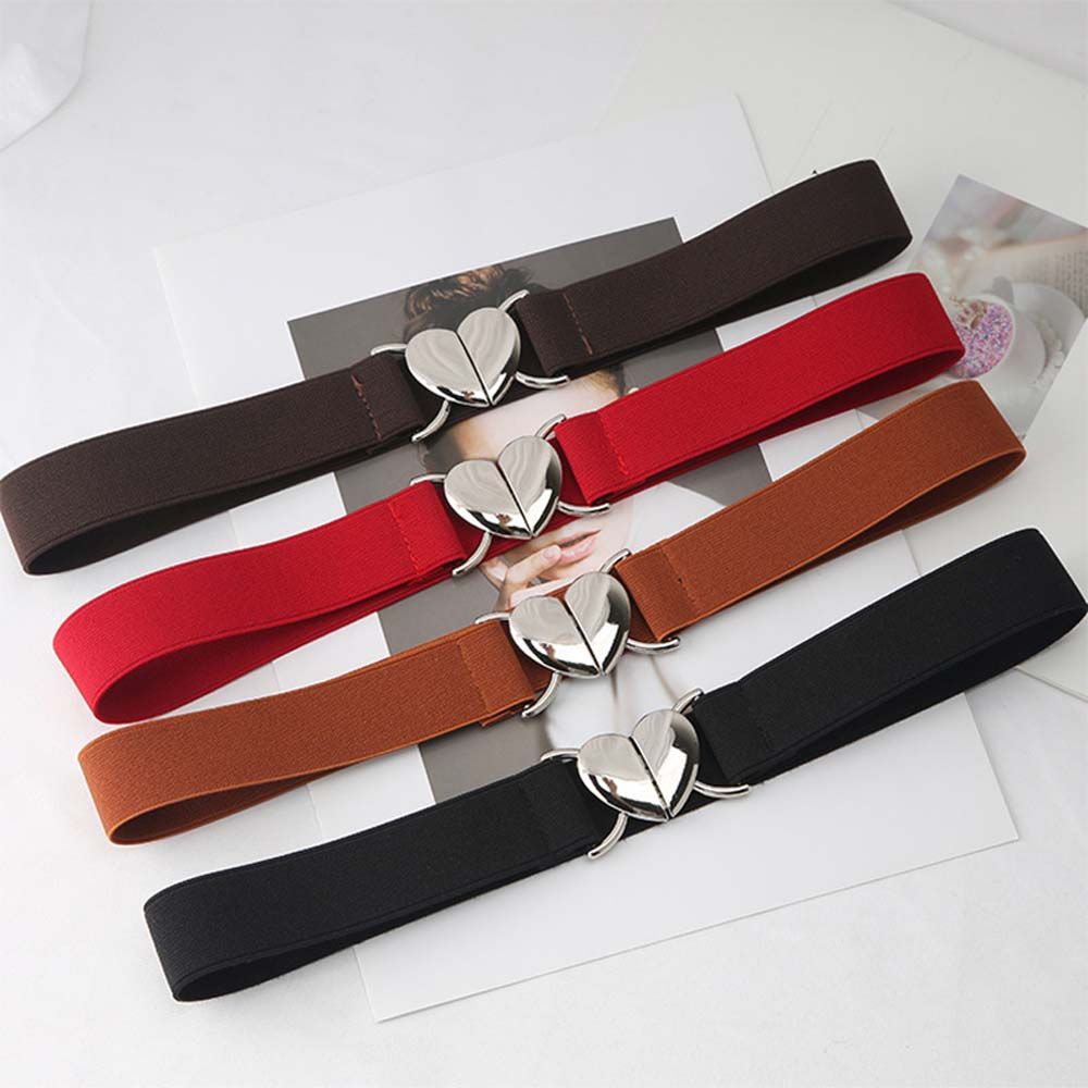 Exquisite For Woman Metal Love Heart Buckle Waist Accessories Elastic Belts Thin Belts Waistband