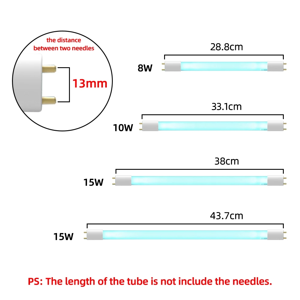 High Ozone &amp; Ozone Free Quartz Ultraviolet Germicidal Lamp Tube Uv Sanitizing Light Tubes Uvc Germicidal Lamp 8W 10W 15W