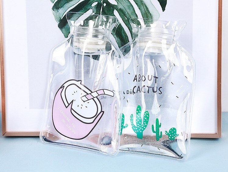 Botella de agua transparente, calentador de manos de inyección de agua portátil mini con dibujos animados, simple, para invierno
