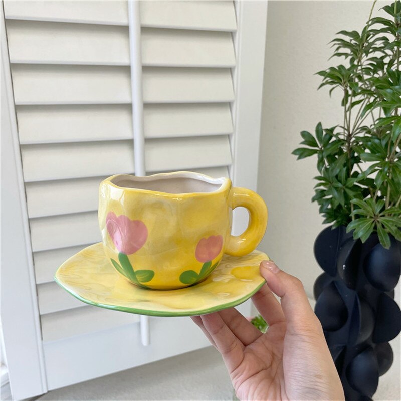 Juego de tazas de café de cerámica de cuadros rosas nórdicos, Irregular, decorativo para el hogar, desayuno, leche, té, cocina, taza para beber, taza de café