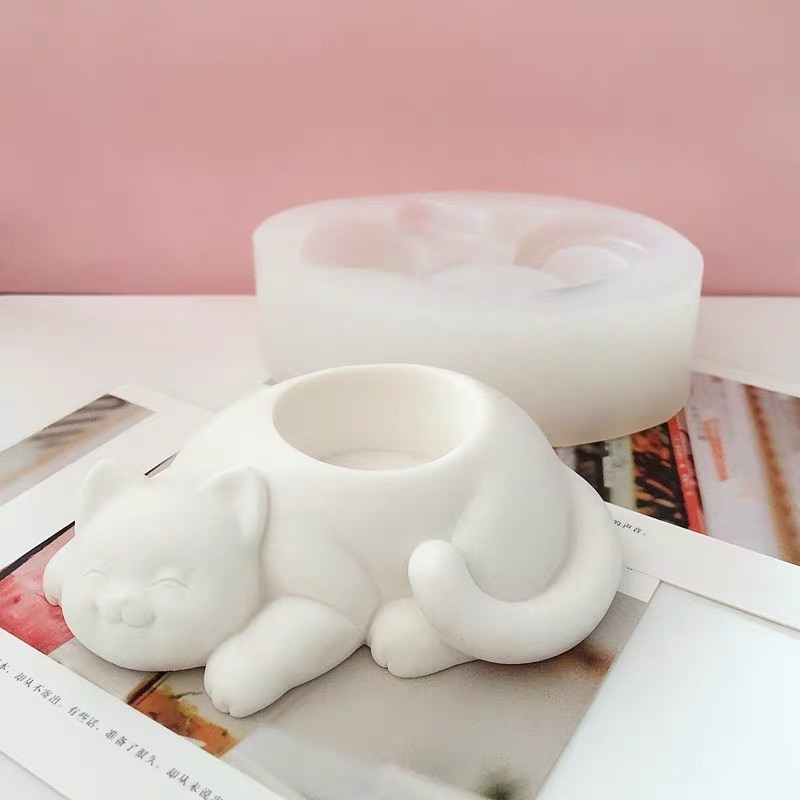 Forme til beton dyr kat form lysestage silikone skimmel diy plante cement blomsterpotte forme forme til gips