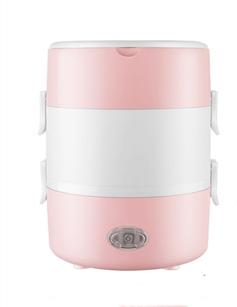2L Electric Mini Rice Cooker Multi-functional Portable Stainless Steel 2/3 Layers Steamer Meal Thermal Heating Cookers Lunch Box: Three Layers Pink