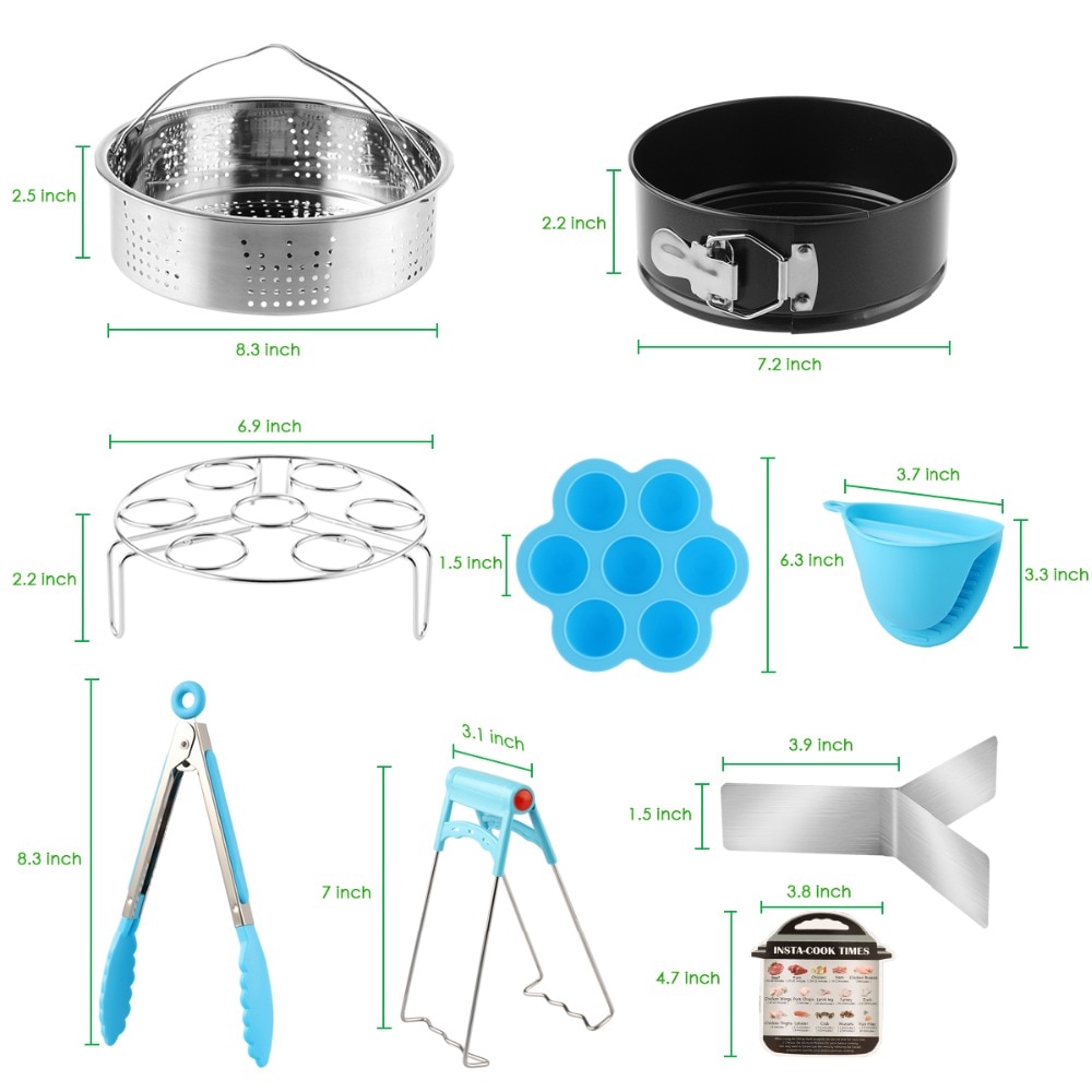 Accesorios para olla instantánea, cesta de vapor, rejilla para vaporizador de huevos, sartén para tarta de queso, Clip para platos, accesorios para olla a presión, 9 Uds.