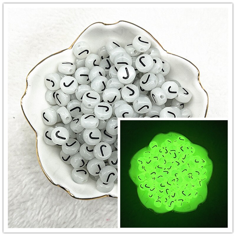 100 Uds. Cuentas luminosas de A-Z de 7x4mm, cuentas con letras, cuentas espaciadas acrílicas para fabricación de joyería, pulsera de dijes DIY: Amarillo fluorescente