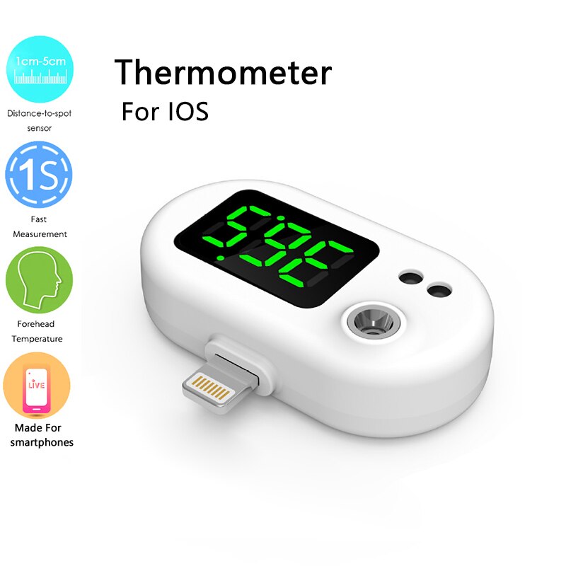 Mobile Phone USB Smart Thermometer Non-contact Infrared Thermometer Electronic Thermometer LCD Display For IPhone/Android: White IP
