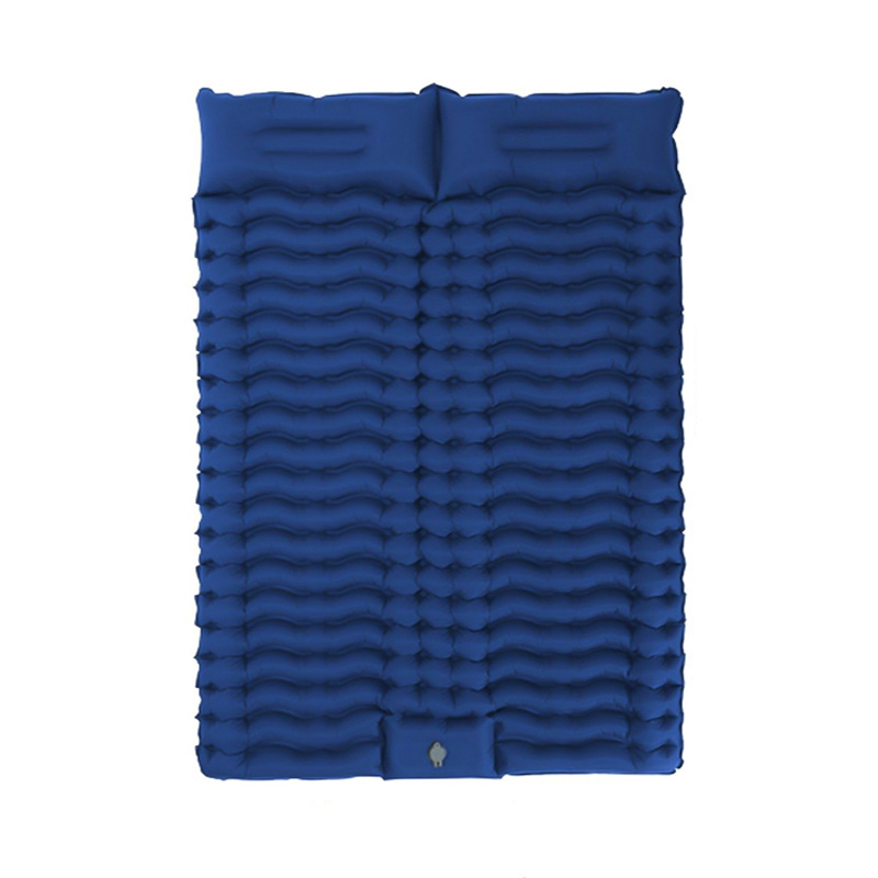 Udendørs dobbelt liggeunderlag til camping selvoppusteligt måtte rejseseng sovemadras med pude til vandreture: Blå