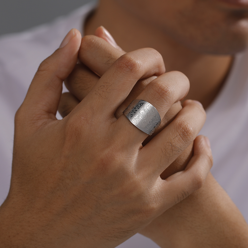 Dawapara Enochian Anillo de Ángel Mágico Solomon Kabbalah Amuleto de Protección Esagrama de Acero Inoxidable Triángulo Joyería Religiosa