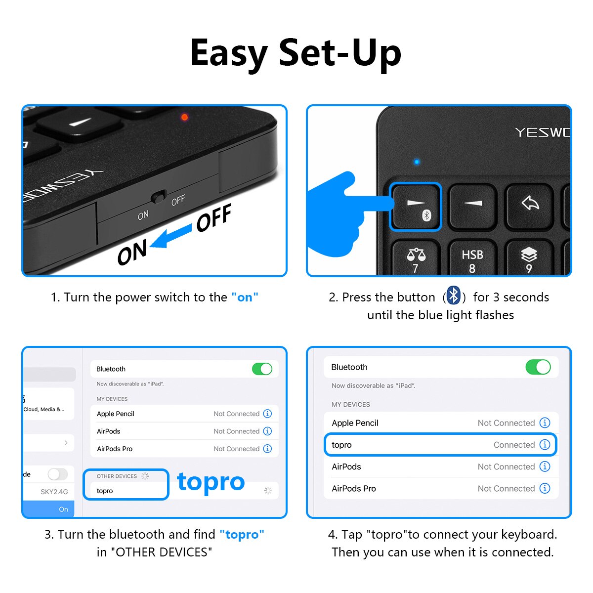 YESWORD Wireless Keyboard for Procreate Bluetooth Drawing for iPad Graphics Tablets Painting 6.5*5.5&quot; Rechargeable PK Aoiktye 2
