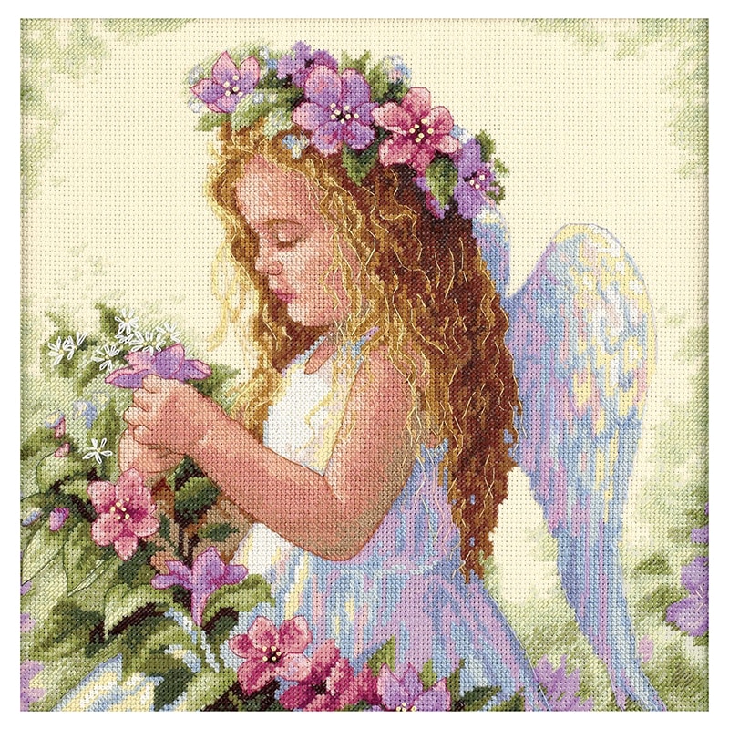 Håndværk blomst engel korssting kit 14ct ung pige broderi diy håndlavet håndarbejde 35*35cm
