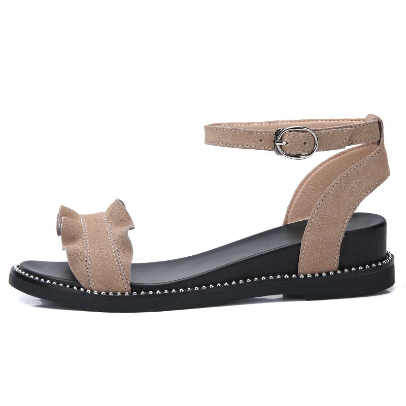 Stq sommar kvinnor sandaler mocka läder platta sandaler kvinnor platta gummi sandalier tofflor dam platta lågklackade sandaler 2028