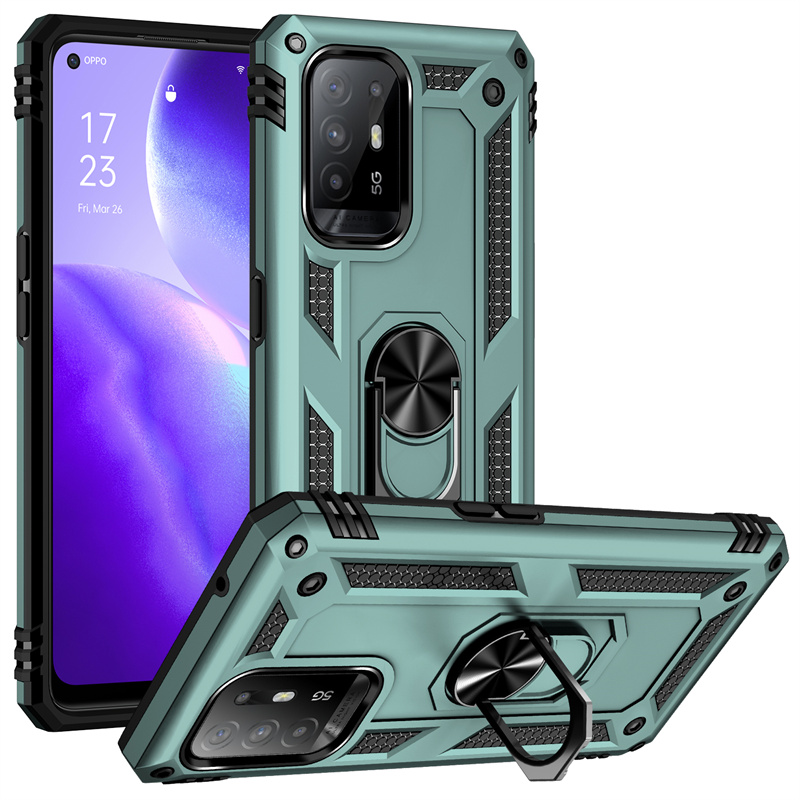 Funda de teléfono A prueba de golpes para OPPO A94 5G, carcasa trasera de PC dura con anillo de soporte magnético para coche Reno 5Z 5 Z Reno5Z A 94 Oppoa94: Aluminio / Azul cielo