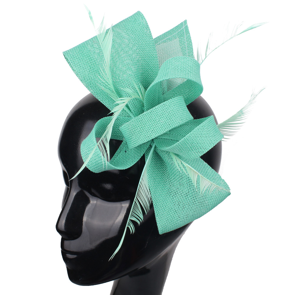 Nachahmung Sinamay Hochzeit Kopfbedeckung Braut Champagner Fascinator Hut Haarnadel mit ausgefallenen Federn Haarschmuck Damen Kopfschmuck: Emerald Green