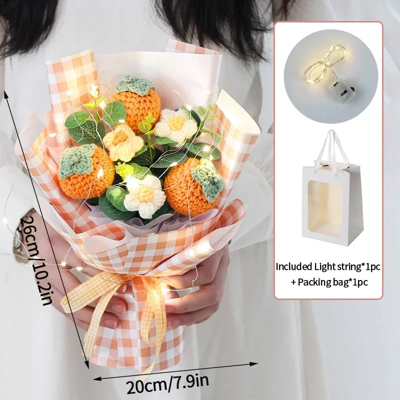 Afgewerkt Afstudeerbloemenboeket Gebreid Bloemenboeket Met Cadeautasje Lamp String Festival Moederdag Handgemaakte