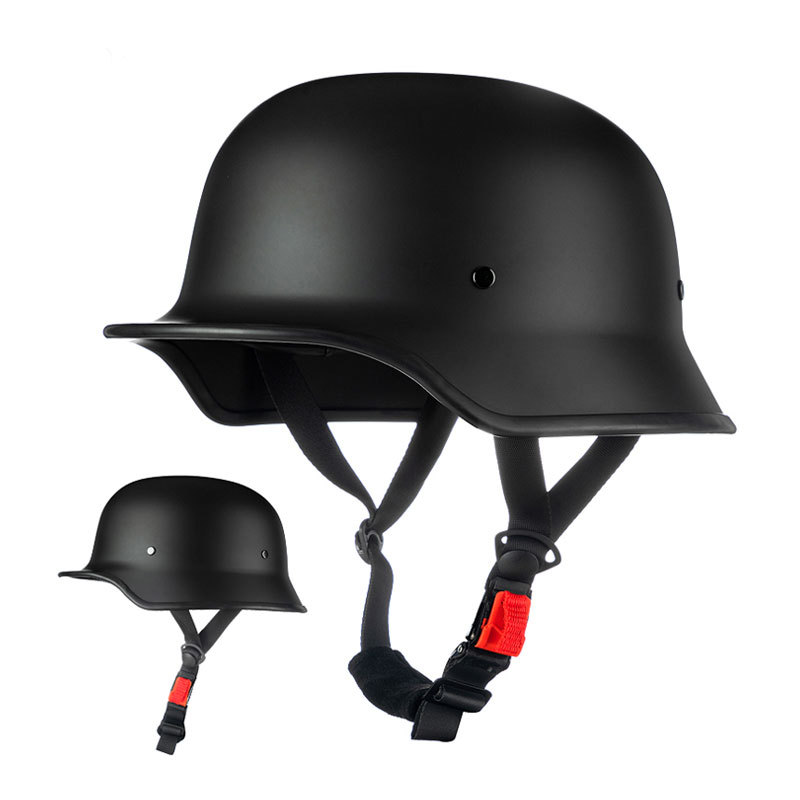 Klassischer deutscher vintage-motorradhelm, retro-halbgesichtshelm für damen und herren, dot-geprüft: Armeegrün / Xl