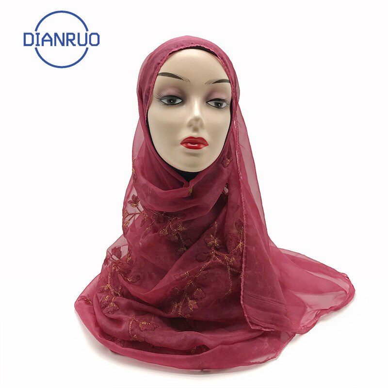 Dianruo nyeste kvinder sommer tyndt åndbart tørklæde solid broderet tørklæde blød chiffon hijab damer wrap sjal tørklæde  r164
