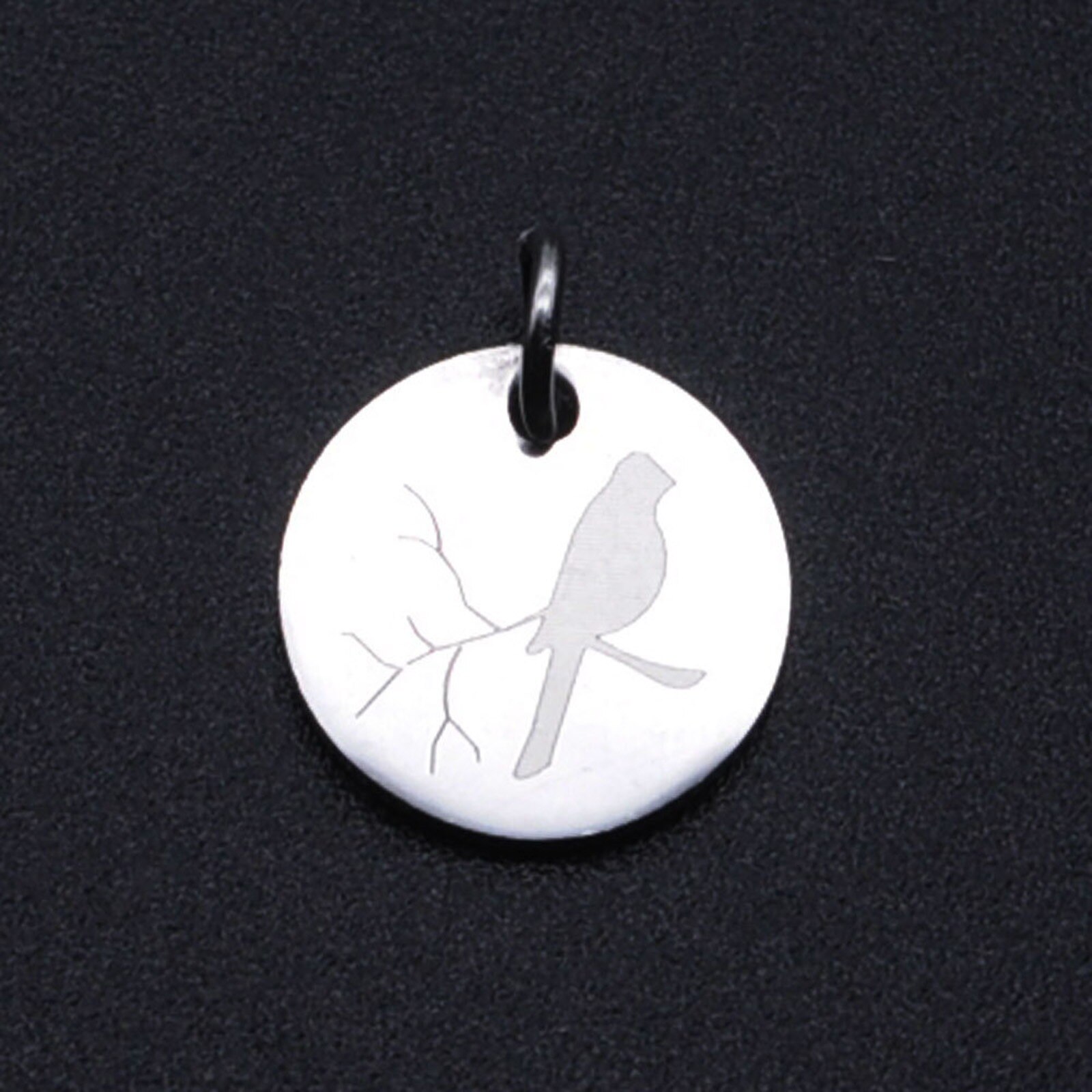 Breloques rondes multicolores en acier inoxydable 304, pendentifs métalliques à motif d'oiseau, fabrication de colliers et de Bracelets, bijoux 16mm x 12mm,2 pièces: Silver Color