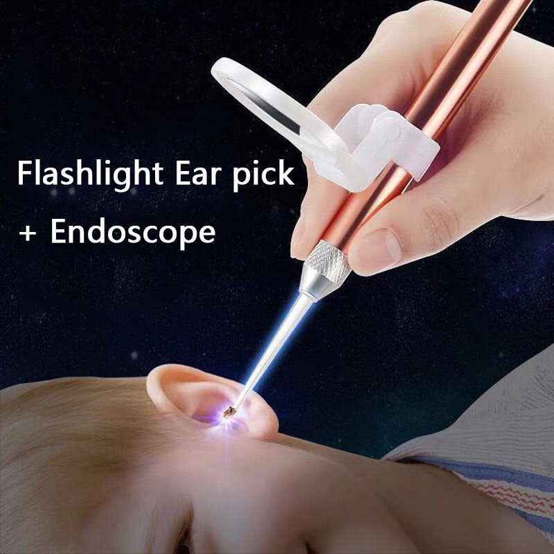 LED FlashLight Baby Earpick Ear Cleaner Endoscope Penlight Spoon Cleaning Ear Curette Light Spoon with Magnifier Ear Wax Removal