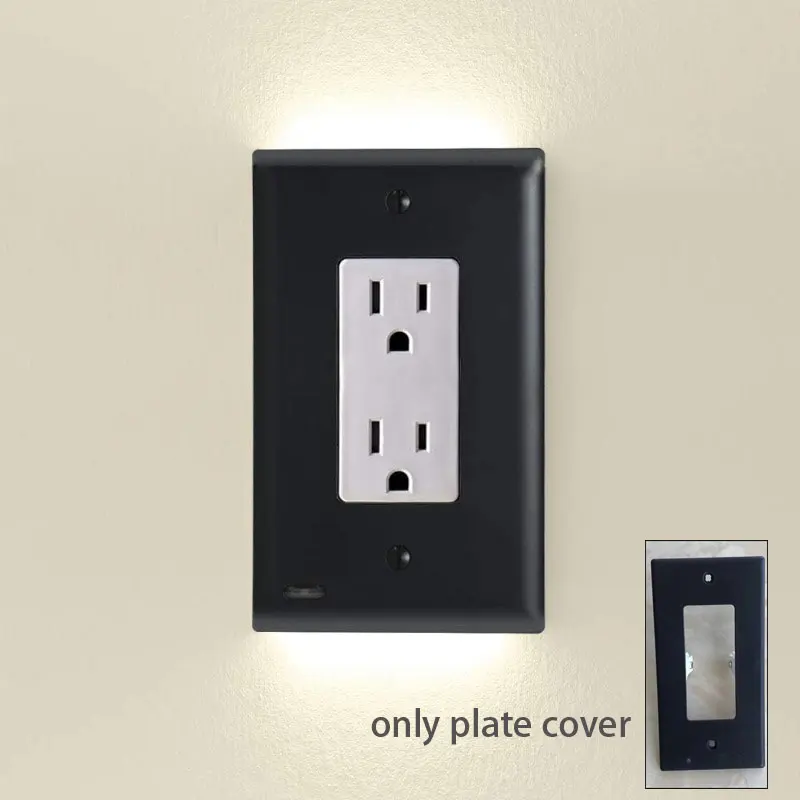Couvercle de prise électrique Duplex, plaque murale de prise enfichable avec veilleuses LED haut et bas, capteur automatique: MULTI