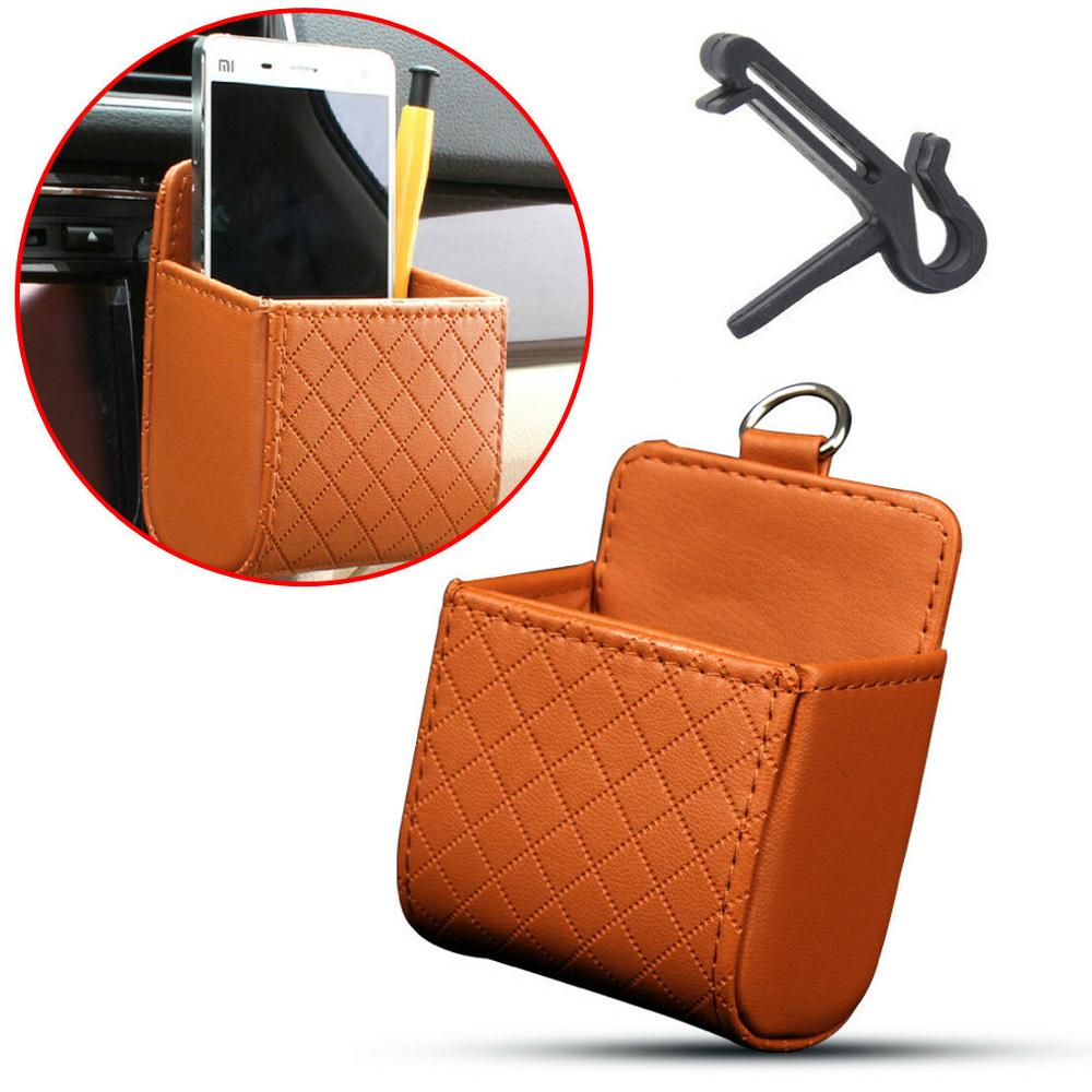 Eidran universele auto-luchtrooster pu-leren organizer opbergdoos telefoonvak tashouder grijs bruin beige zwart