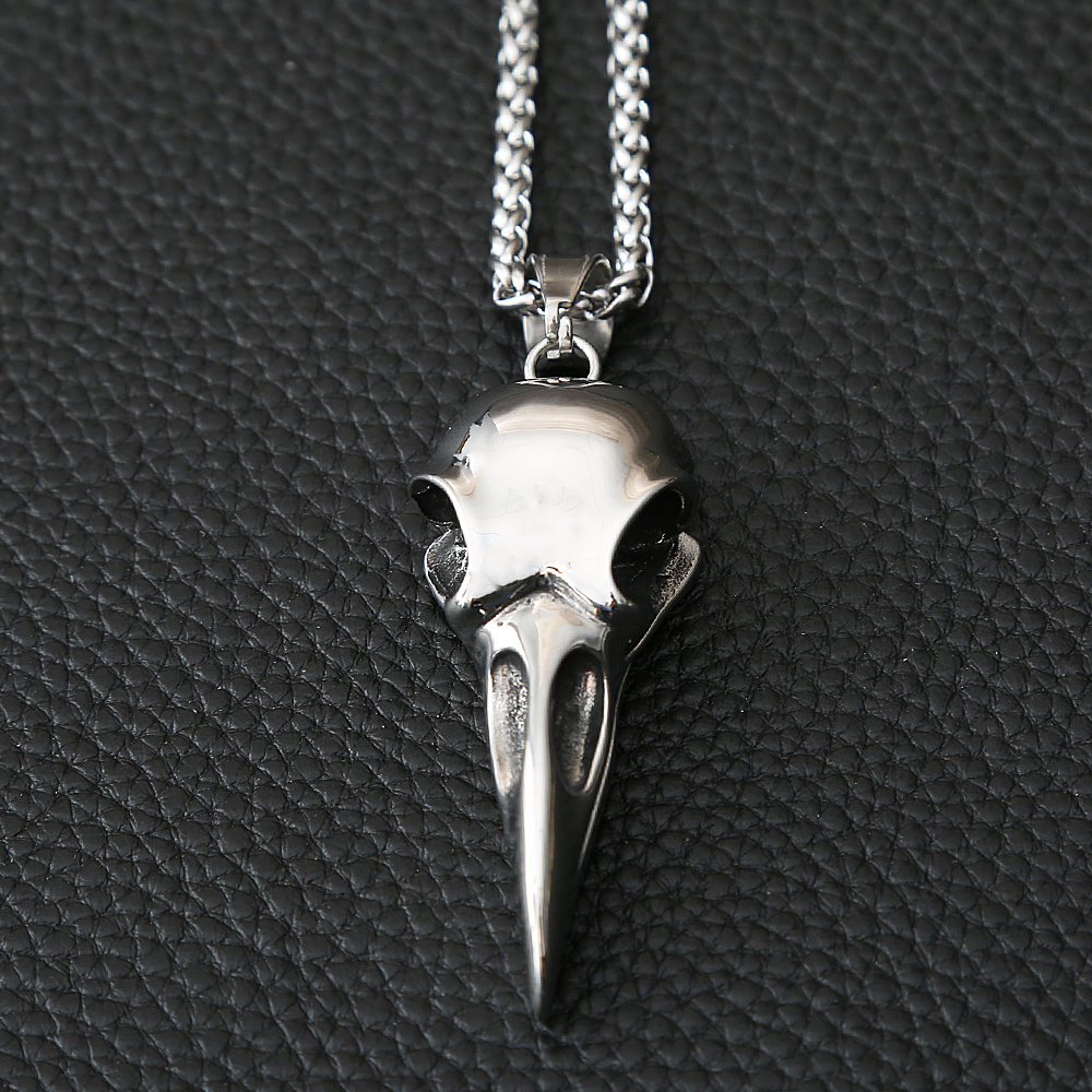 Collier crâne de corbeau gothique pour hommes, acier inoxydable, Viking Odin, pendentif crâne de corbeau, accessoires de anciens