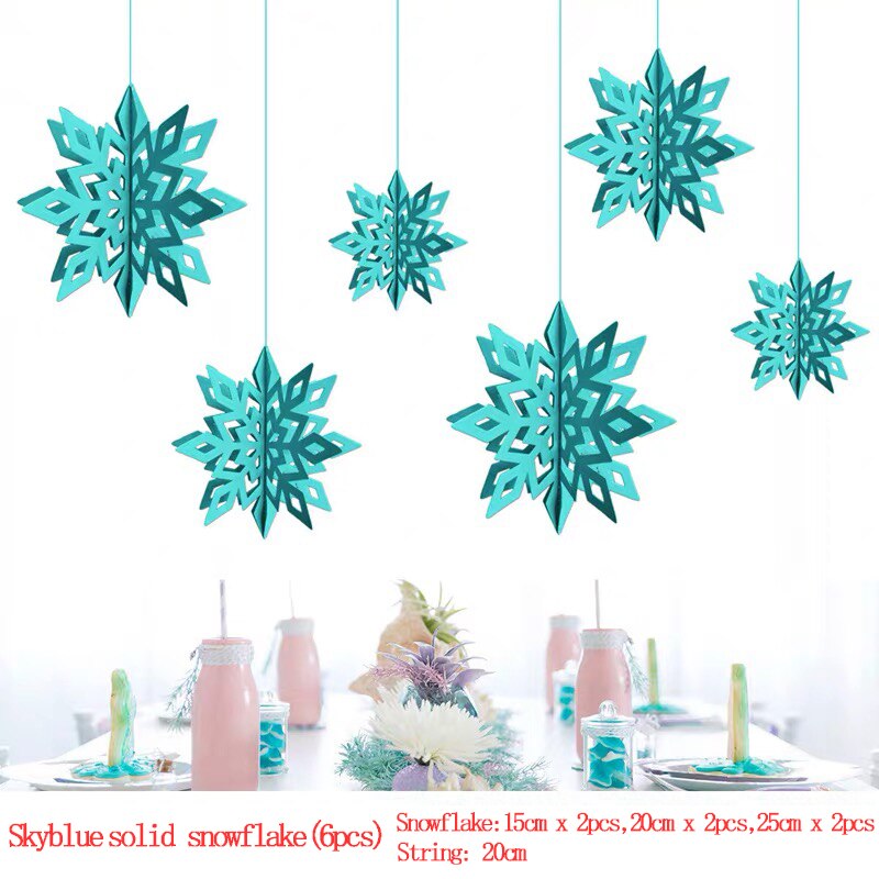 Large Cardboard Three-Dimensional Snowflake Hanging Ornaments 6 Piece Set Year Christmas Party Decoration Supplies: 6pcs Skyblue