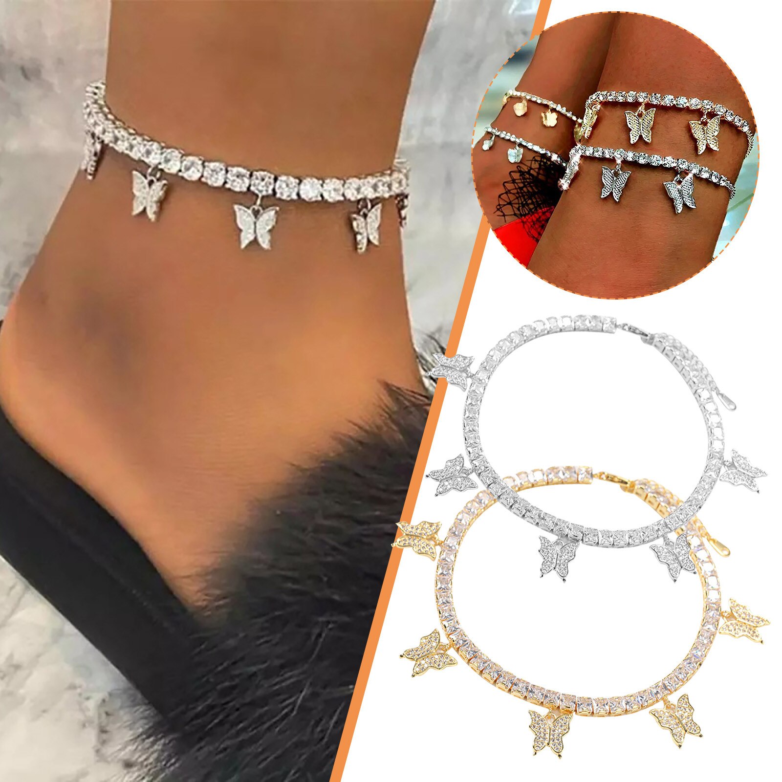 Crystal Enkelband Voor Vrouwen Foot Sieraden Zomer Strand Barefoot Armband Enkel Op Been Strap Bohemian Sieraden Accessoires L5