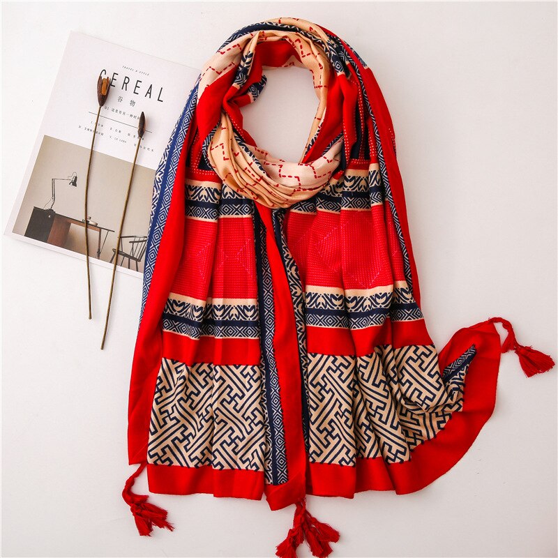 Écharpe pour femme, châles et écharpes chauds, doux et longs, style ethnique, imprimé, étoles de plage, écharpe hijab douce et chaude: 6