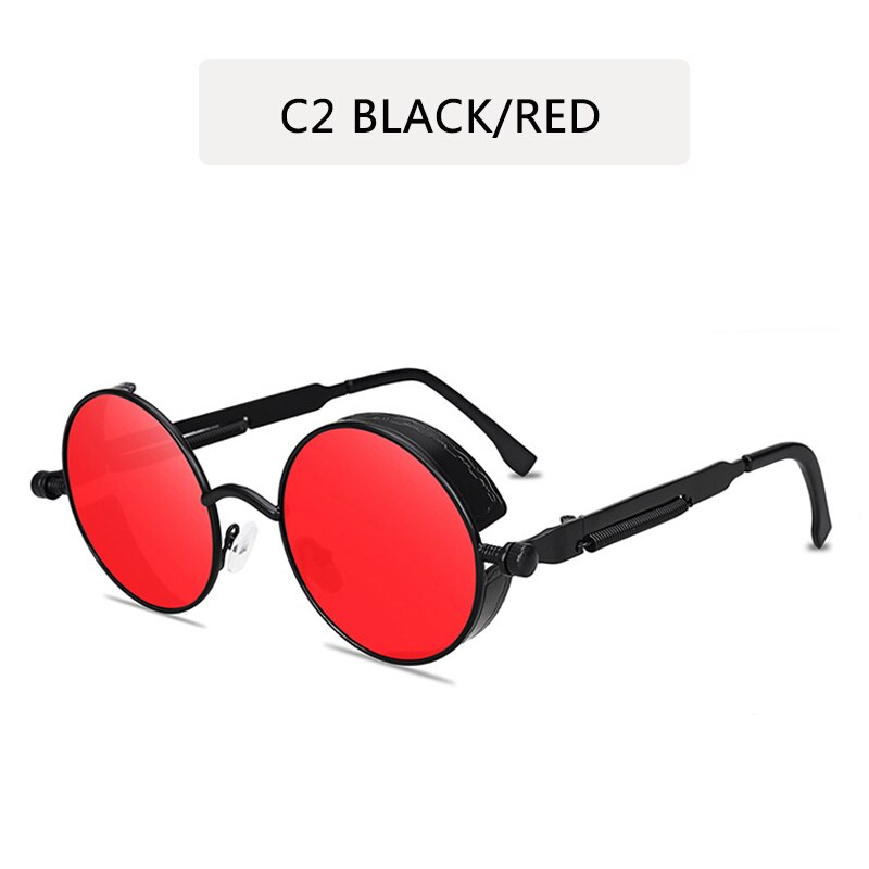 Klassisk gotisk steampunk stil runde solbriller mænd kvinder mærke retro runde metalstel farverige linse solbriller: C2