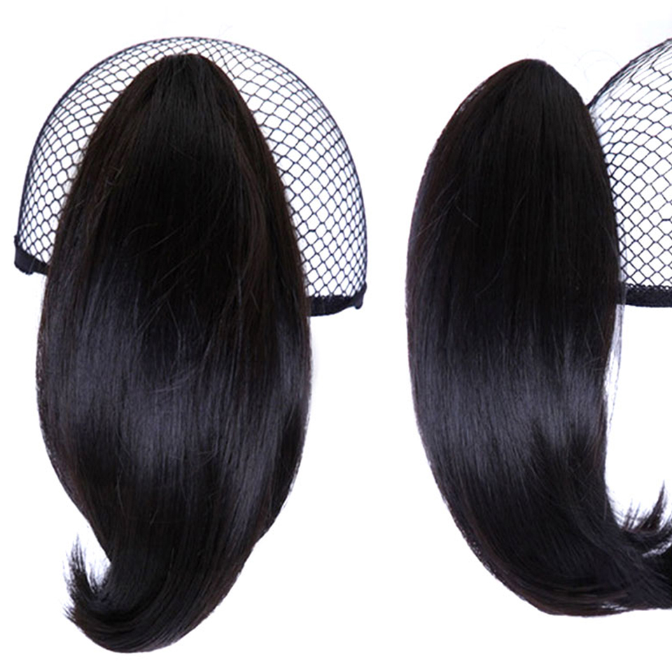 MANWEI, cabello corto liso, marrón, negro, Little Pony Tail, moño de cabello sintético, garra de cabello, extensiones de cabello de coleta